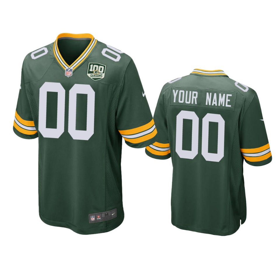 Men's Green Bay Packers Customized Green 2019 100th Season NFL Game Jersey